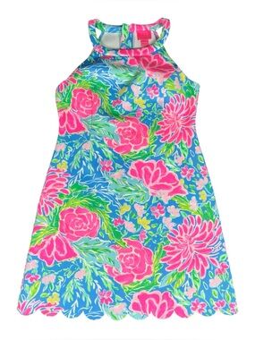Lilly Pulitzer Girls Sophelia Shift Dress Scuba Size 12 Bunny Business Blue Pink